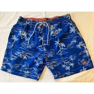 Caribbean Joe Mens  XXL Tall Swim Trunk Blue Y2K Tropical Board Shorts Palm Tree